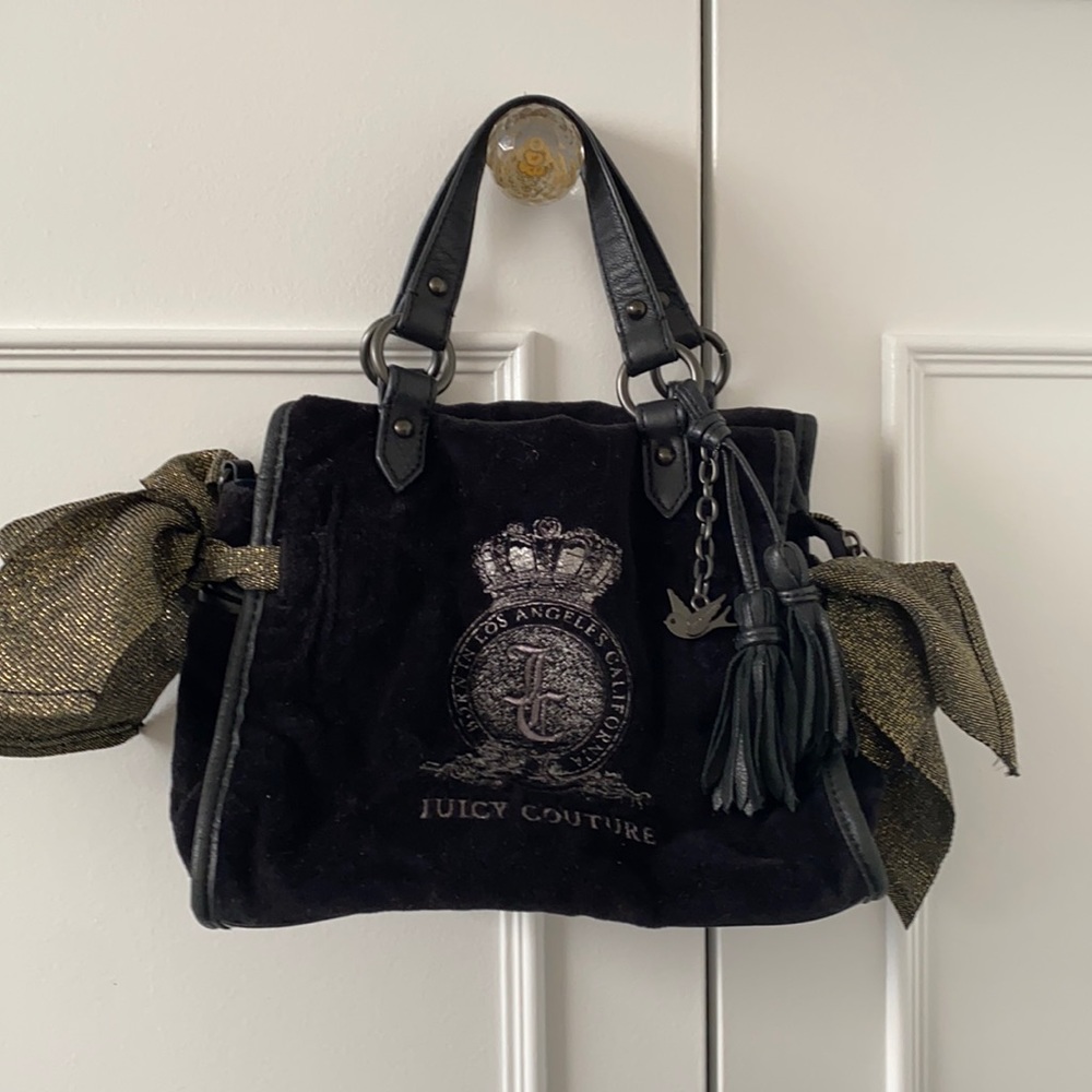 Juicy couture black velvet bag with gold bows